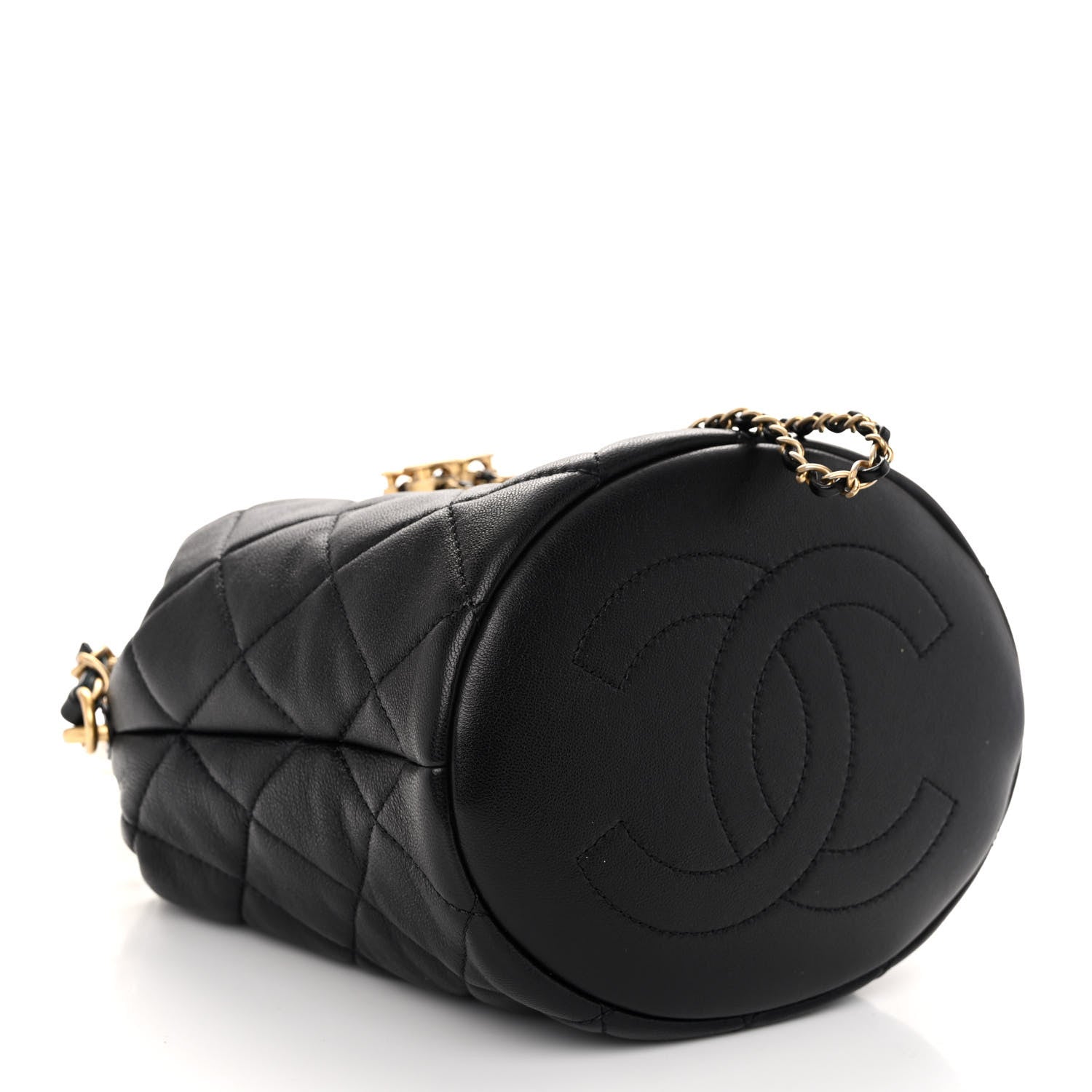 Chanel Lambskin Quilted Pearl Crown Drawstring Bag Black 4 of 10