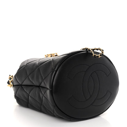 Chanel Lambskin Quilted Pearl Crown Drawstring Bag Black 4 of 10