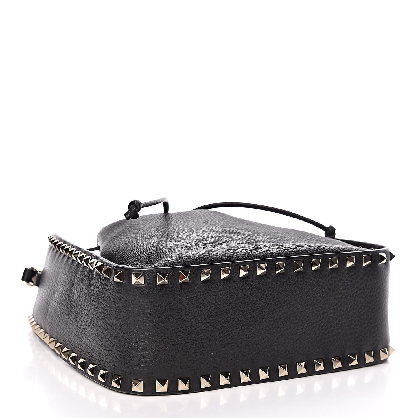 Grained Calfskin Rockstud Bucket Bag Black
