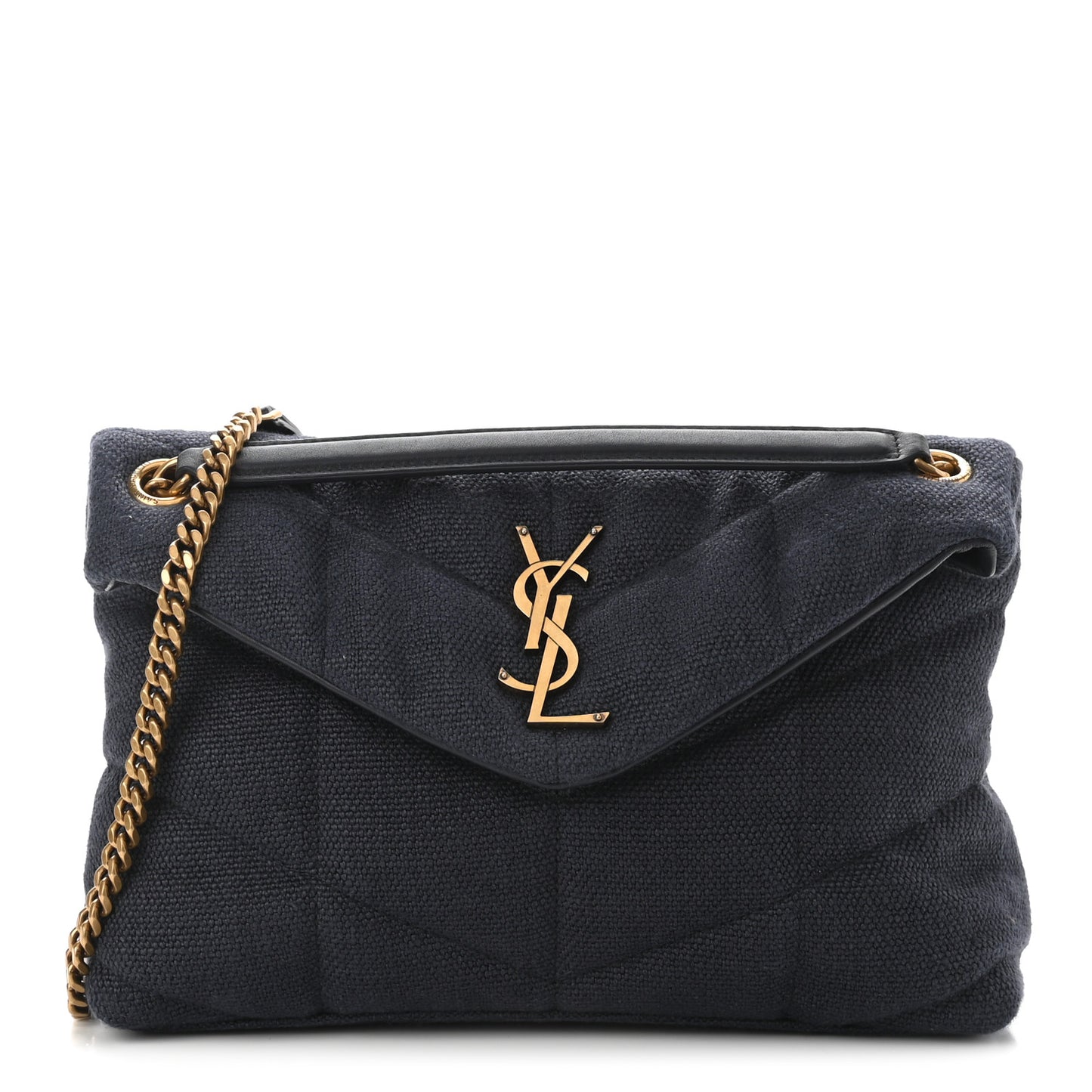 Canvas Quilted Small Loulou Puffer Monogram Chain Satchel Marine