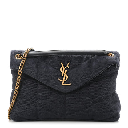 Saint Laurent Canvas Quilted Small Loulou Puffer Monogram Chain Satchel Marine 2 of 16