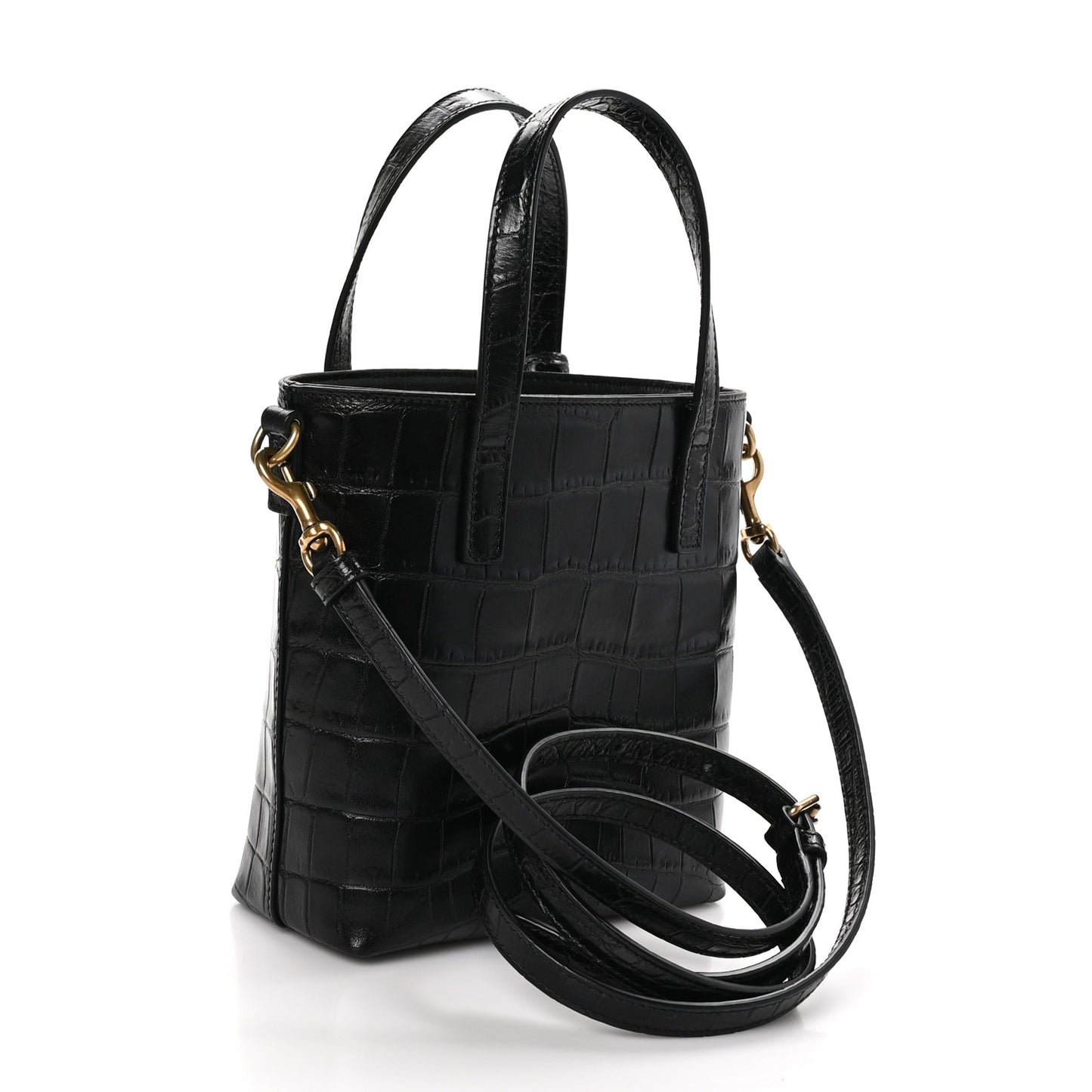 Calfskin Crocodile Embossed Paris Mini Toy Shopper Tote Black