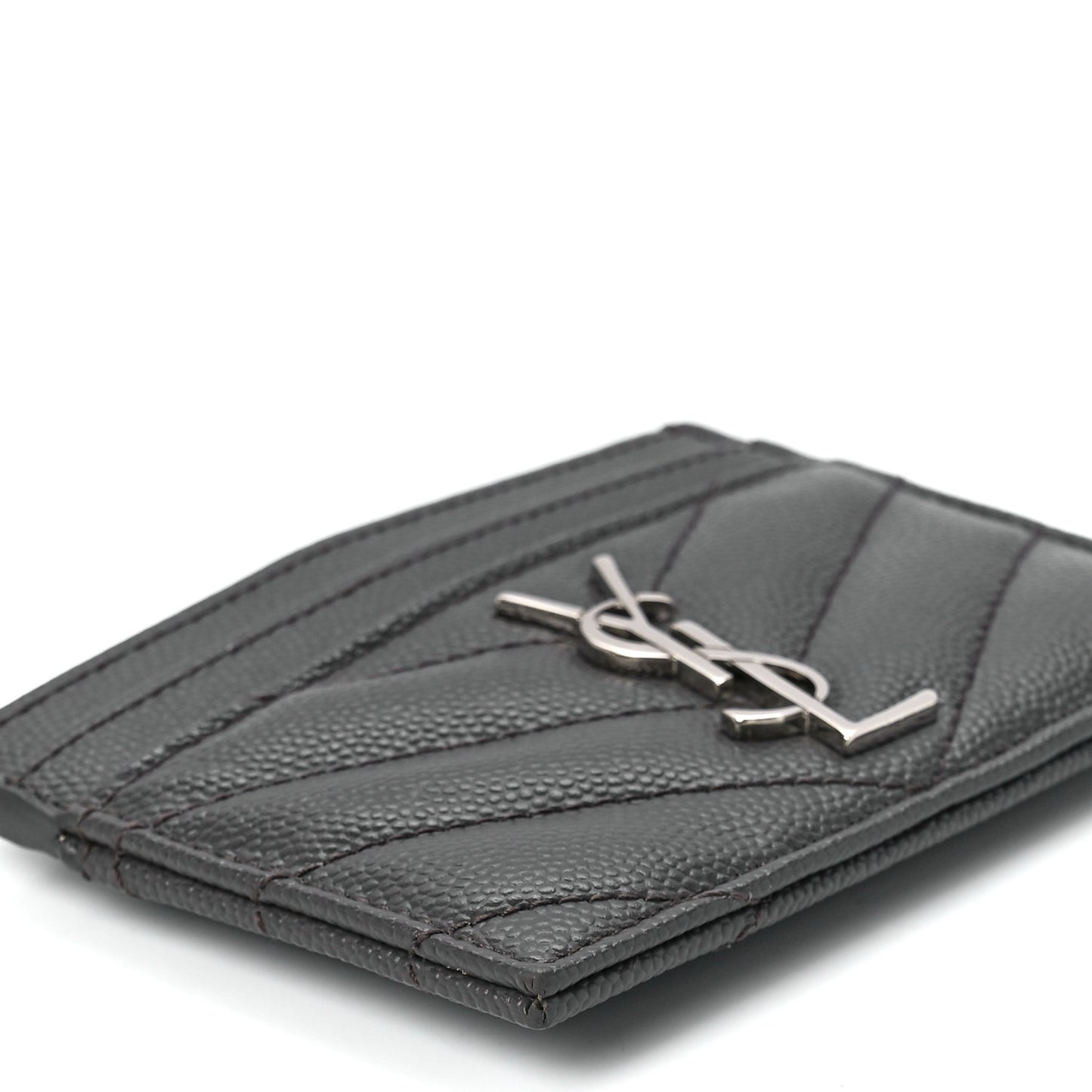 Grain De Poudre Matelasse Chevron Monogram Credit Card Case Coal