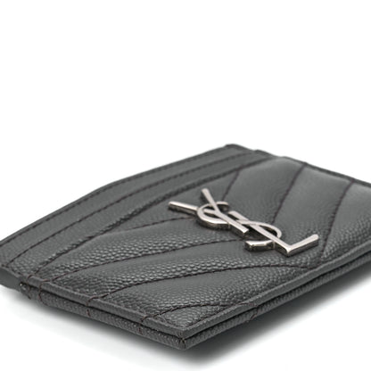 Saint Laurent Grain De Poudre Matelasse Chevron Monogram Credit Card Case Coal 10 of 11