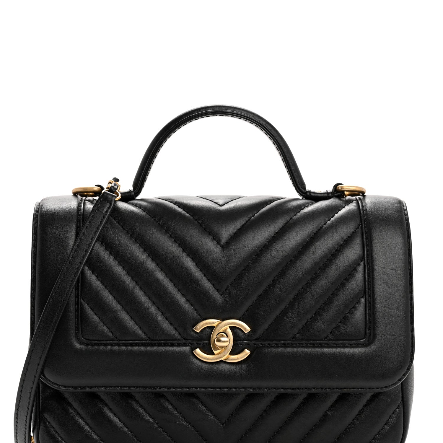 Chanel Calfskin Chevron Quilted Top Handle Flap Black 8 of 10