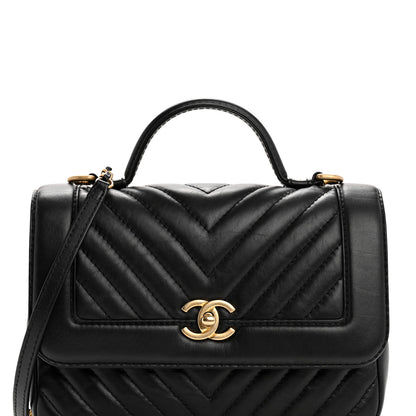 Chanel Calfskin Chevron Quilted Top Handle Flap Black 8 of 10