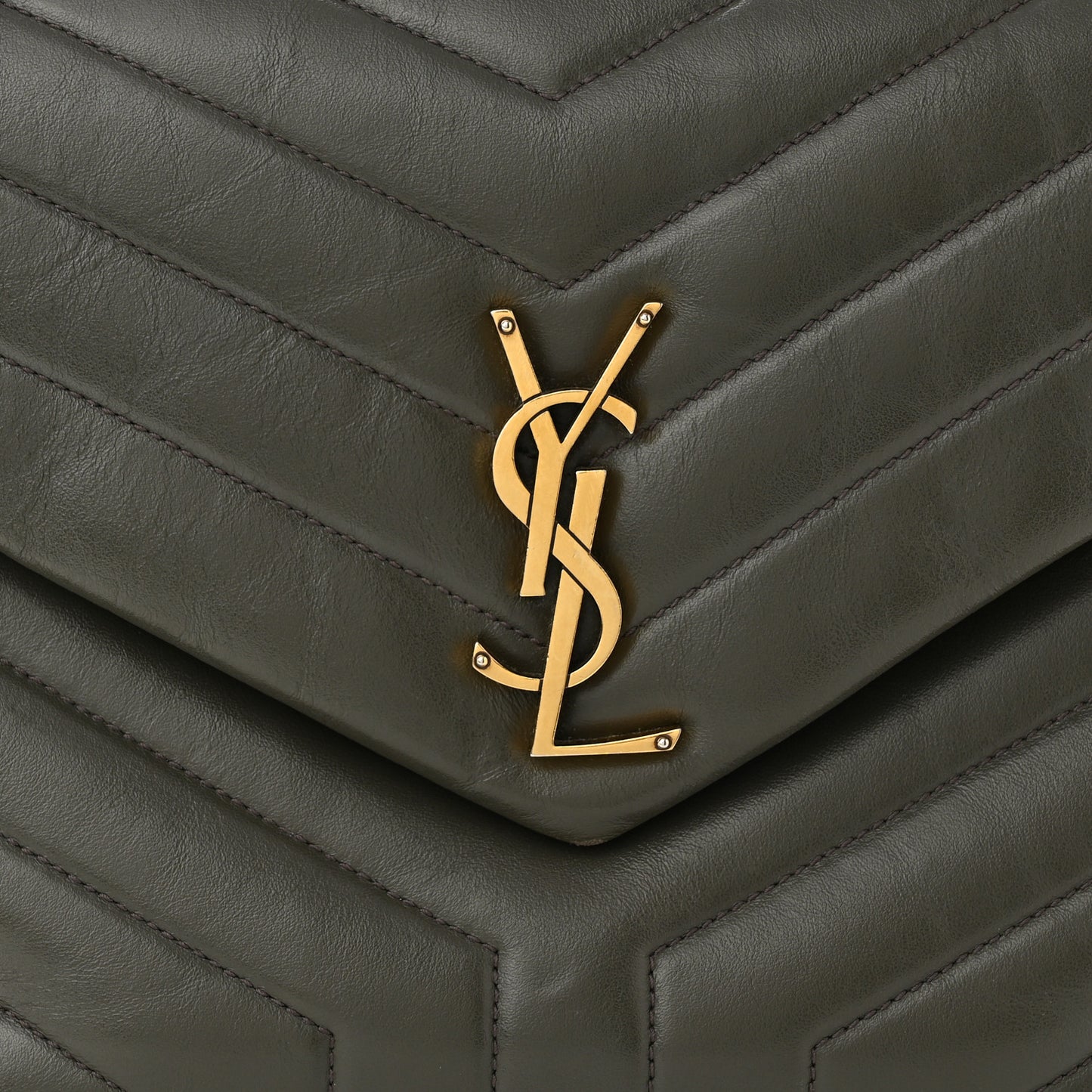 Calfskin Y Quilted Monogram Medium Loulou Chain Satchel Dark Khaki