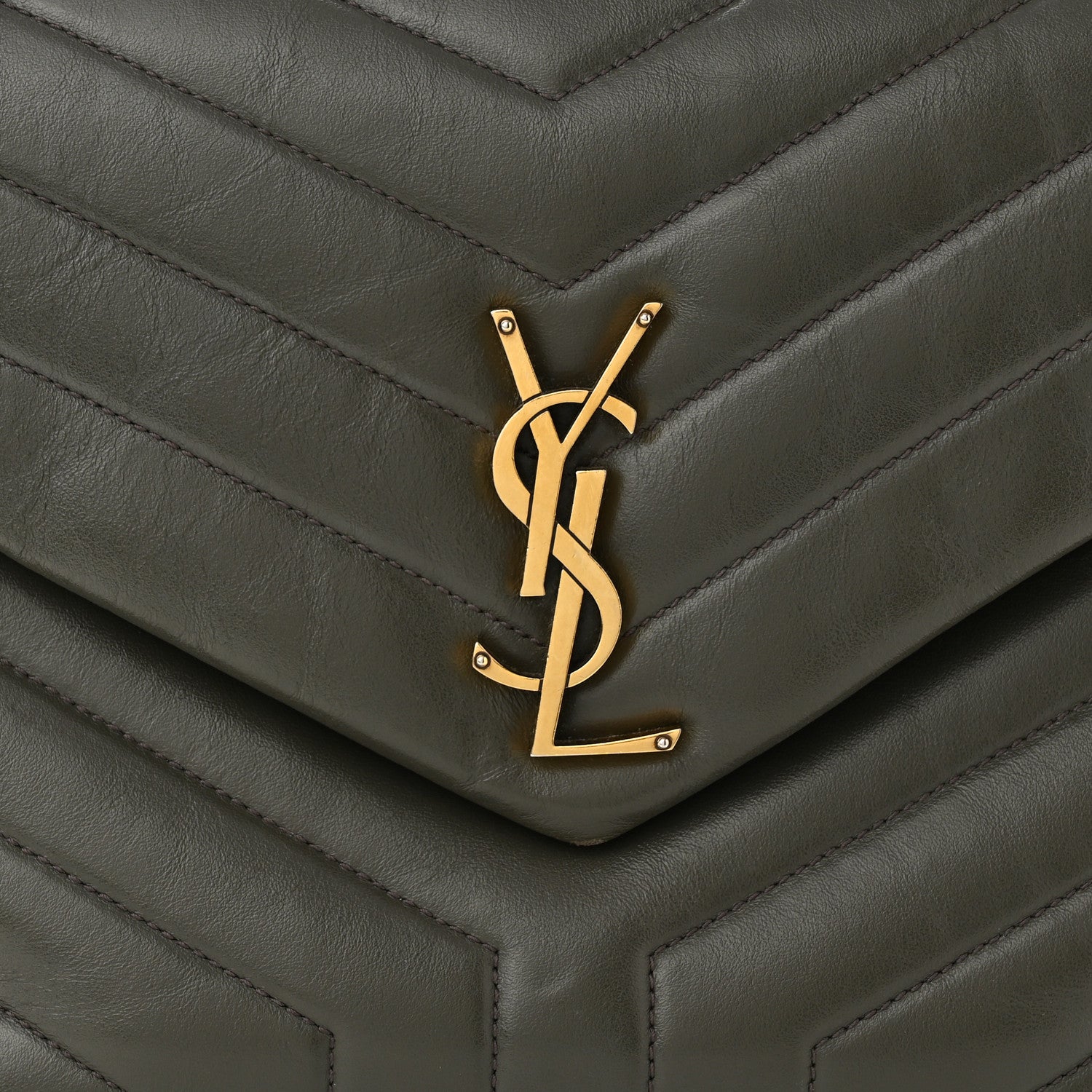 Saint Laurent Calfskin Y Quilted Monogram Medium Loulou Chain Satchel Dark Khaki 9 of 11