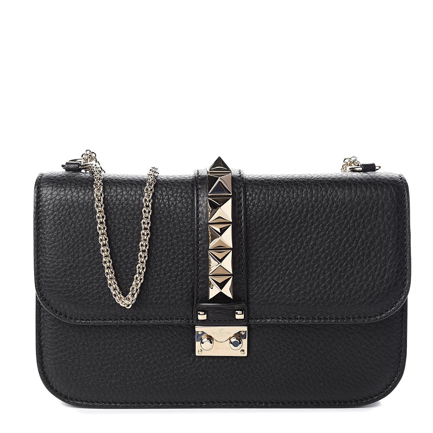 Valentino Garavani Pebbled Calfskin Medium Glam Lock Rockstud Flap Black 1 of 11