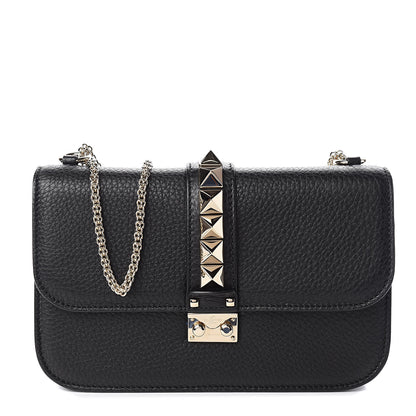 Valentino Garavani Pebbled Calfskin Medium Glam Lock Rockstud Flap Black 1 of 11