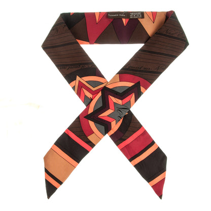Hermes Silk La Rose Des Vents Twilly Marron Terracotta Vert 1 of 4