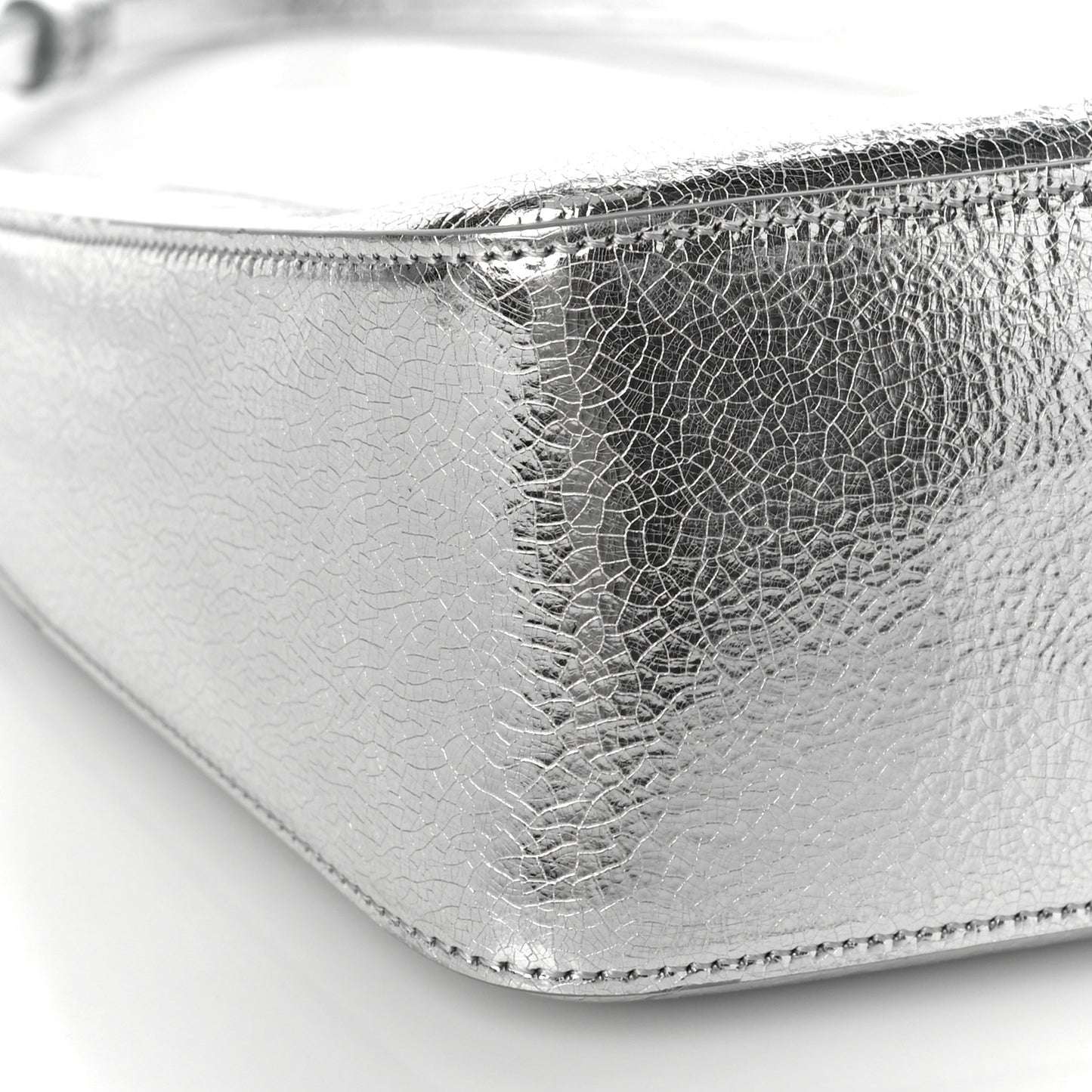 Metallic Lambskin Small Moon Cut Out Shoulder Bag Silvery
