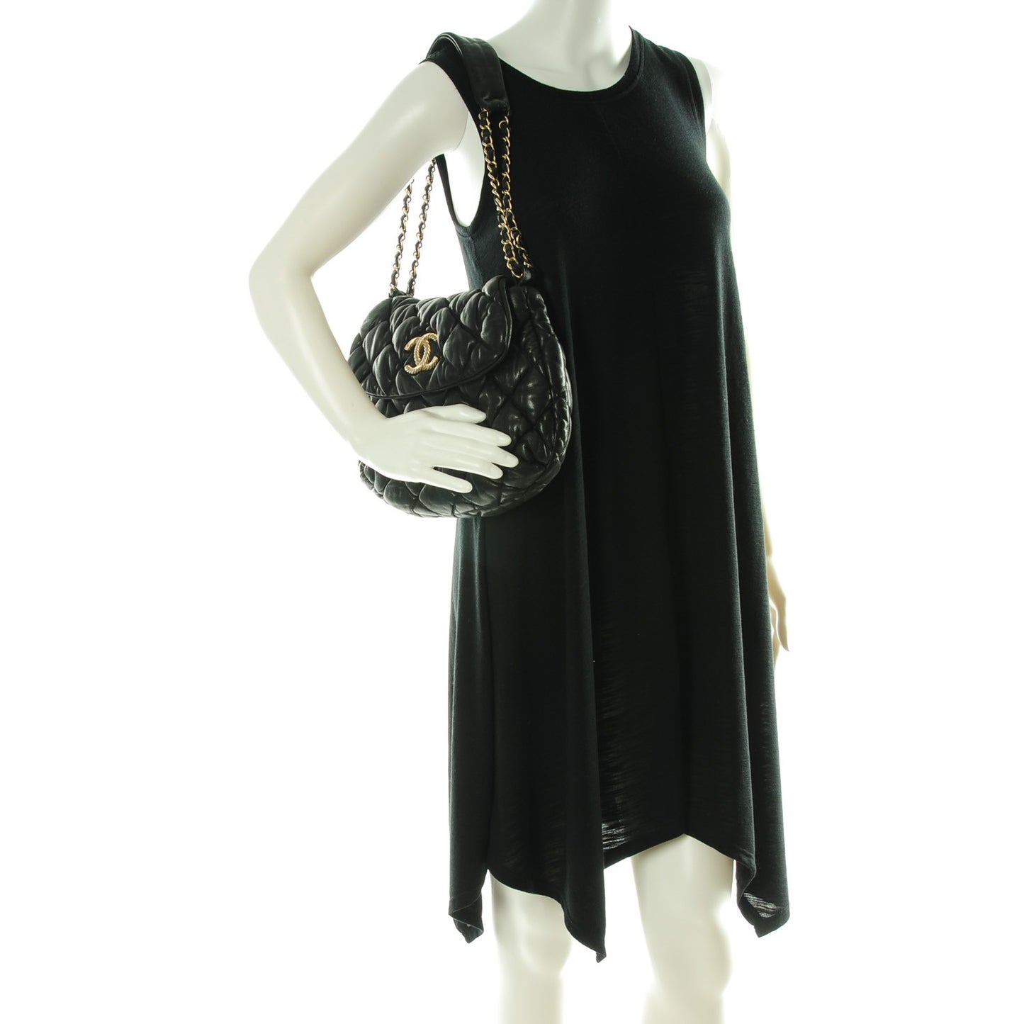Lambskin Bubble Quilt Flap Black