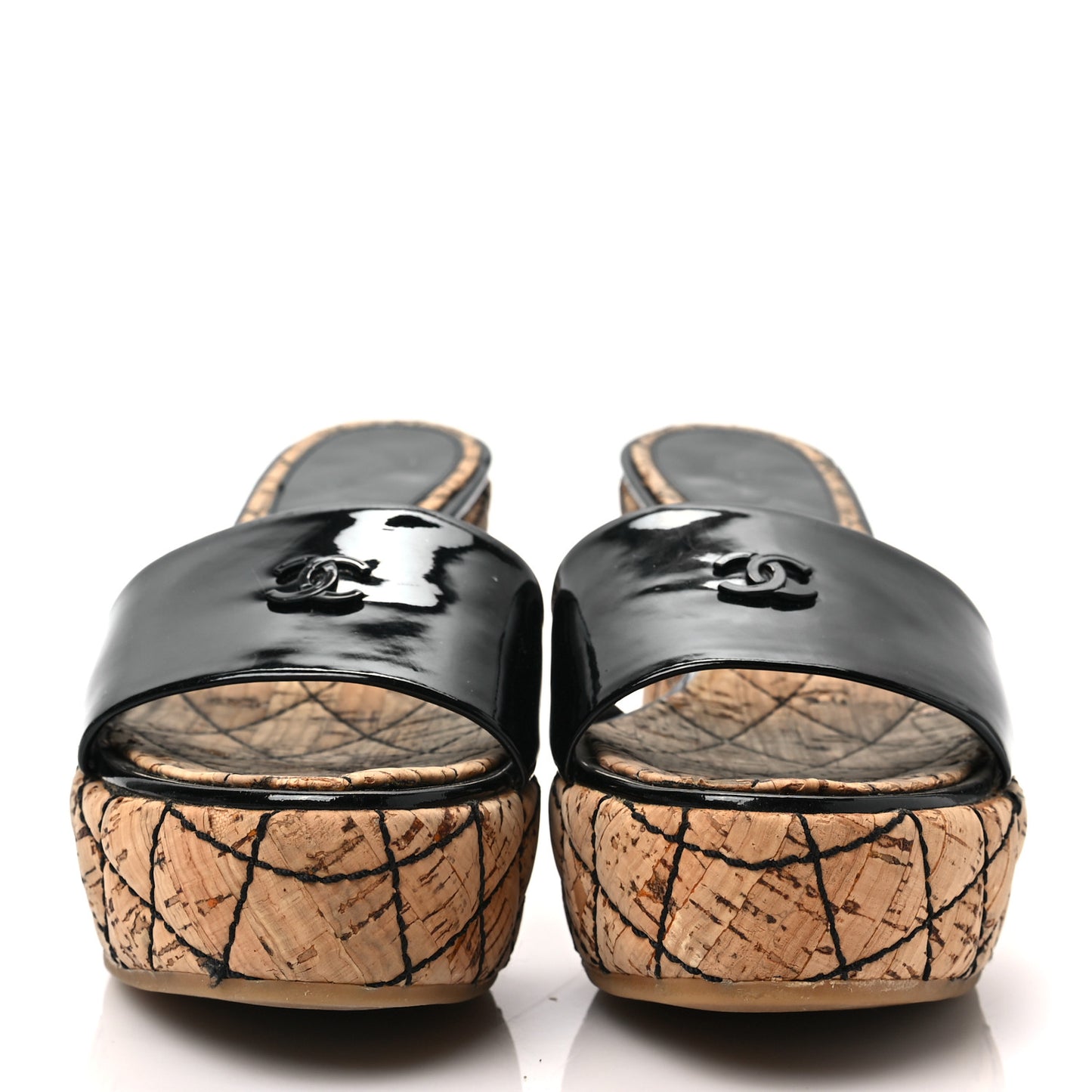 Patent Cork Quilted CC Wedge Mule Sandals 37 Black