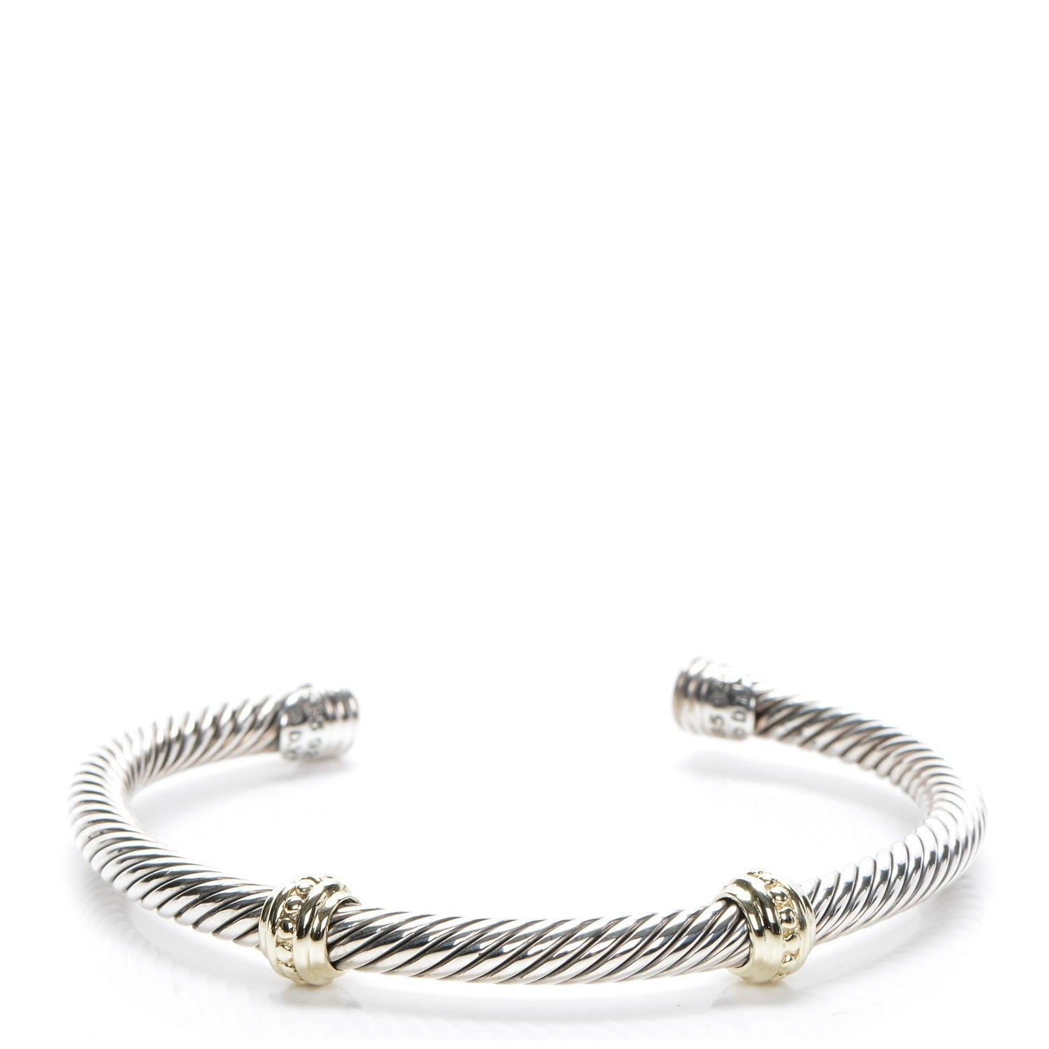 David Yurman Sterling Silver 14K Yellow Gold 5mm Cable Classics Two Station Bracelet 1 of 4