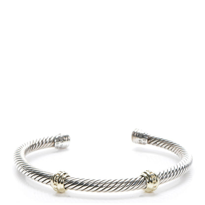 David Yurman Sterling Silver 14K Yellow Gold 5mm Cable Classics Two Station Bracelet 1 of 4