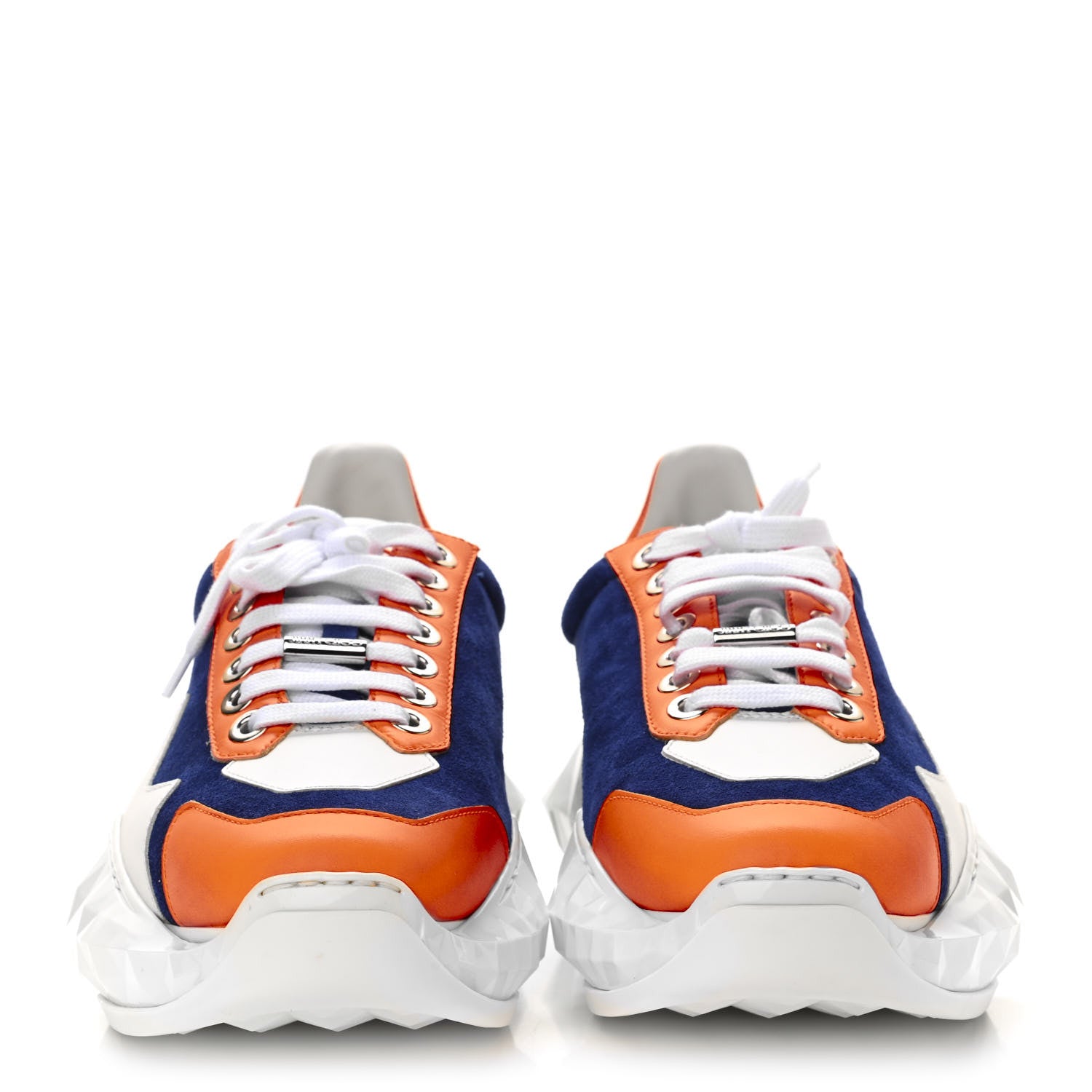 Jimmy Choo Calfskin Diamond Low Top Sneaker 40.5 Cobalt Neon Orange 2 of 9