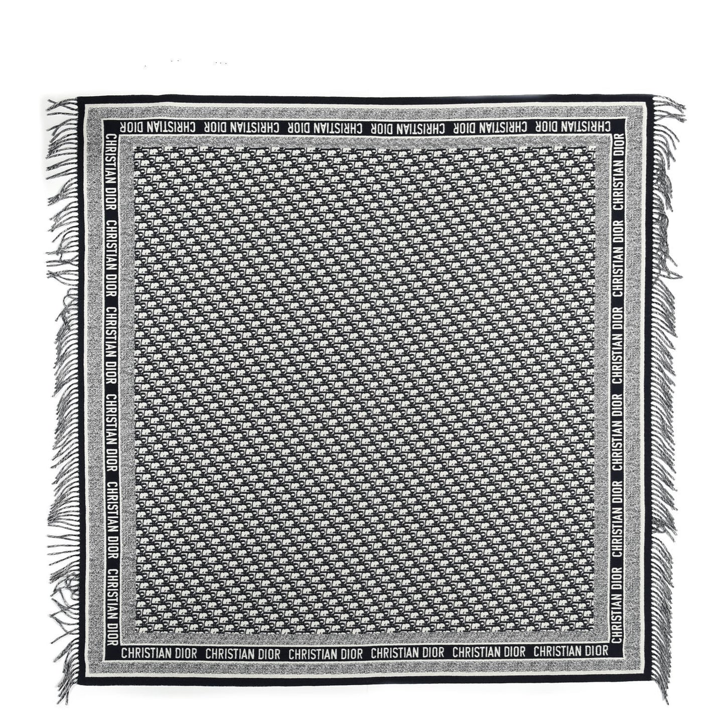 Wool Angora Oblique Throw Blanket Navy Blue