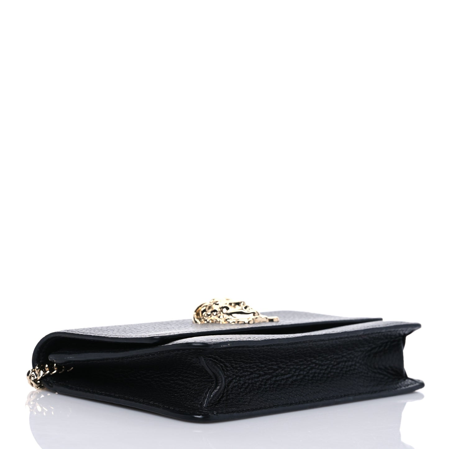 Grained Calfskin Medusa Wallet On Chain Black