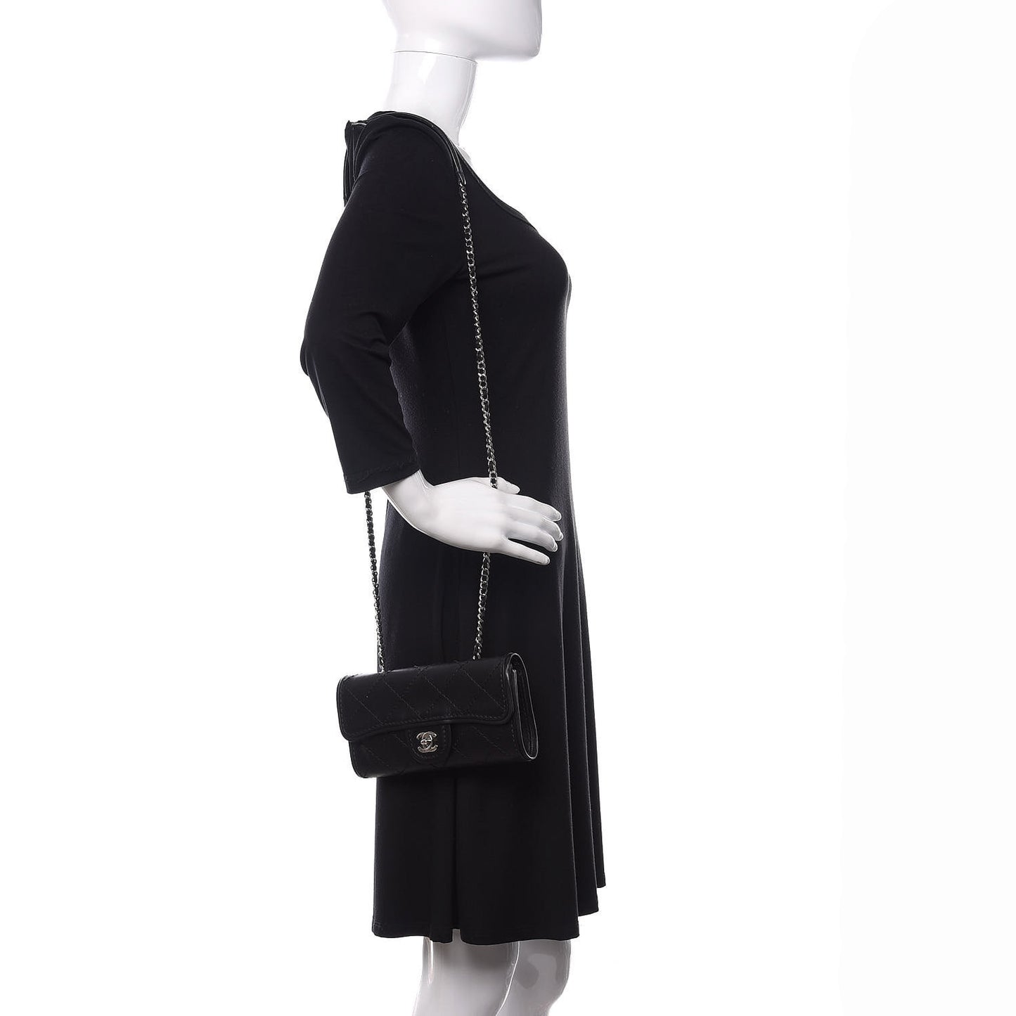 Calfskin Stitched Clutch Flap Black