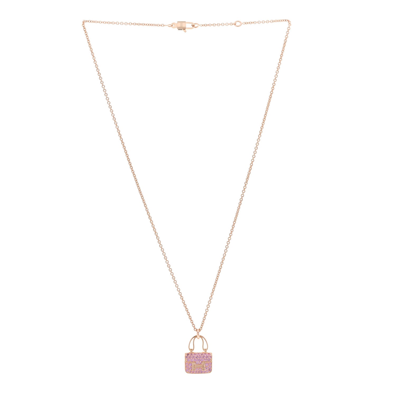 Hermes 18K Rose Gold Pink Sapphire Constance Amulettes Pendant Necklace 3 of 7