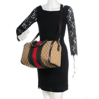 Gucci Monogram Selleria Calfskin Vintage Web Medium Boston Beige Ebony Cocoa 9 of 14