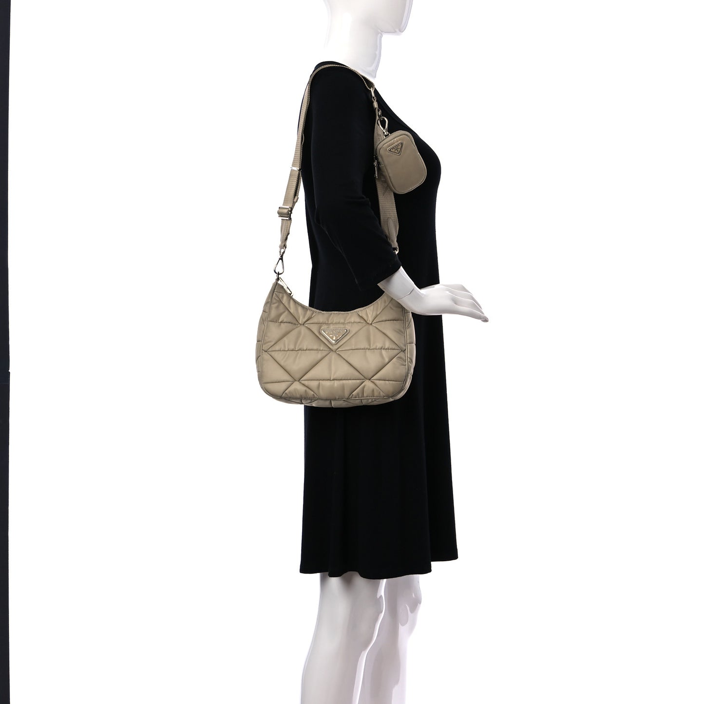 Re-Nylon Triangle Quilted Padded Patchwork System Shoulder Bag Deserto