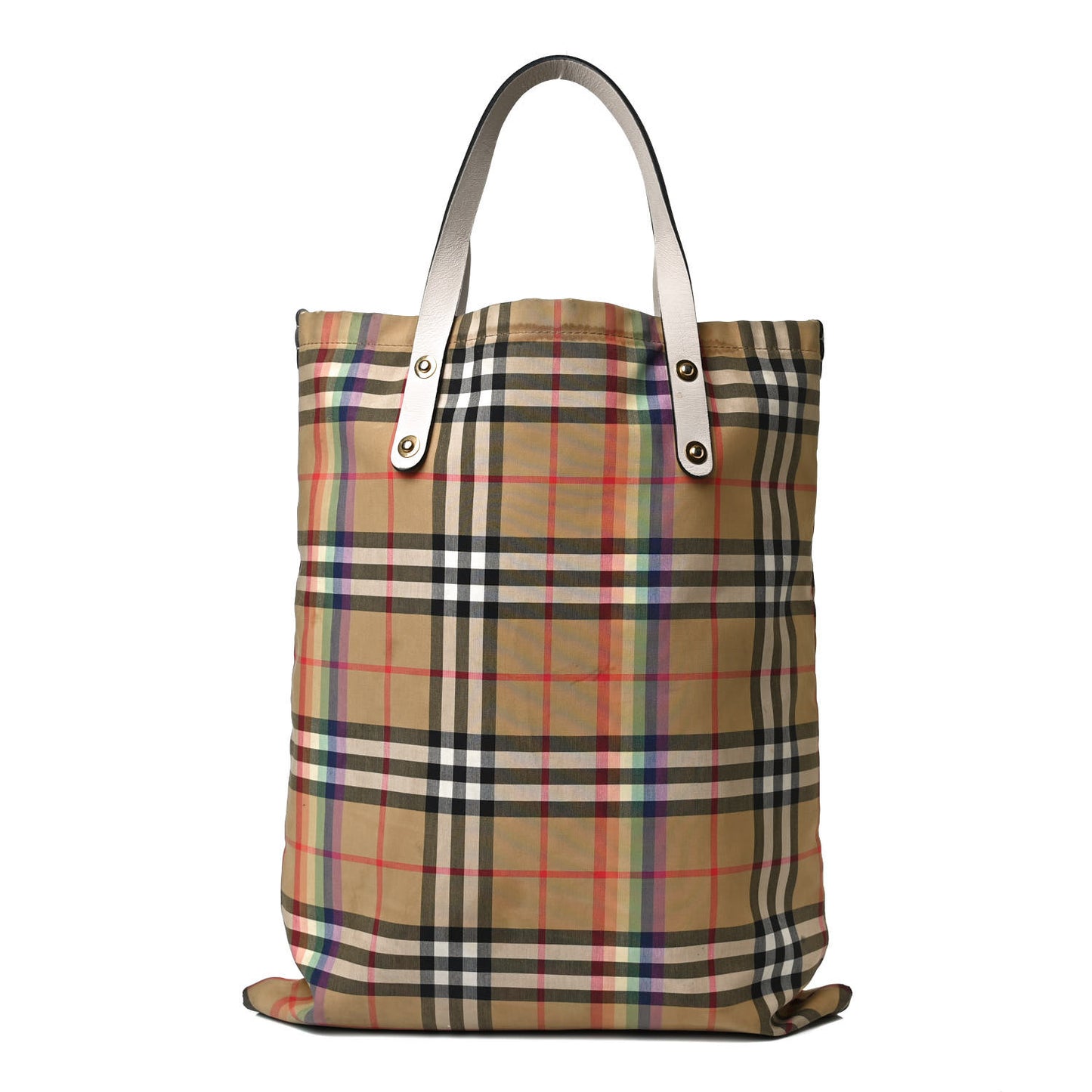 Vintage Rainbow Check Shopper Tote White