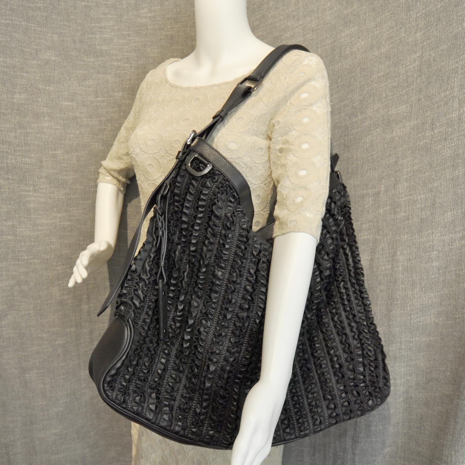 Burberry Leather Ruched Ribbon Tote Black 10 of 10