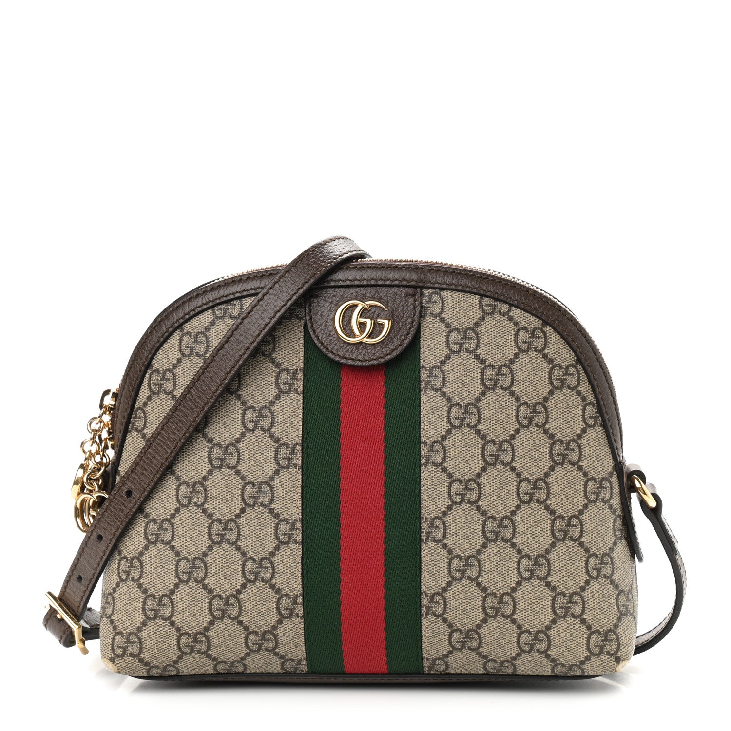 Gucci GG Supreme Monogram Textured Dollar Calfskin Web Small Ophidia Dome Shoulder Bag Beige Ebony New Acero 1 of 13