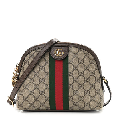 Gucci GG Supreme Monogram Textured Dollar Calfskin Web Small Ophidia Dome Shoulder Bag Beige Ebony New Acero 1 of 13