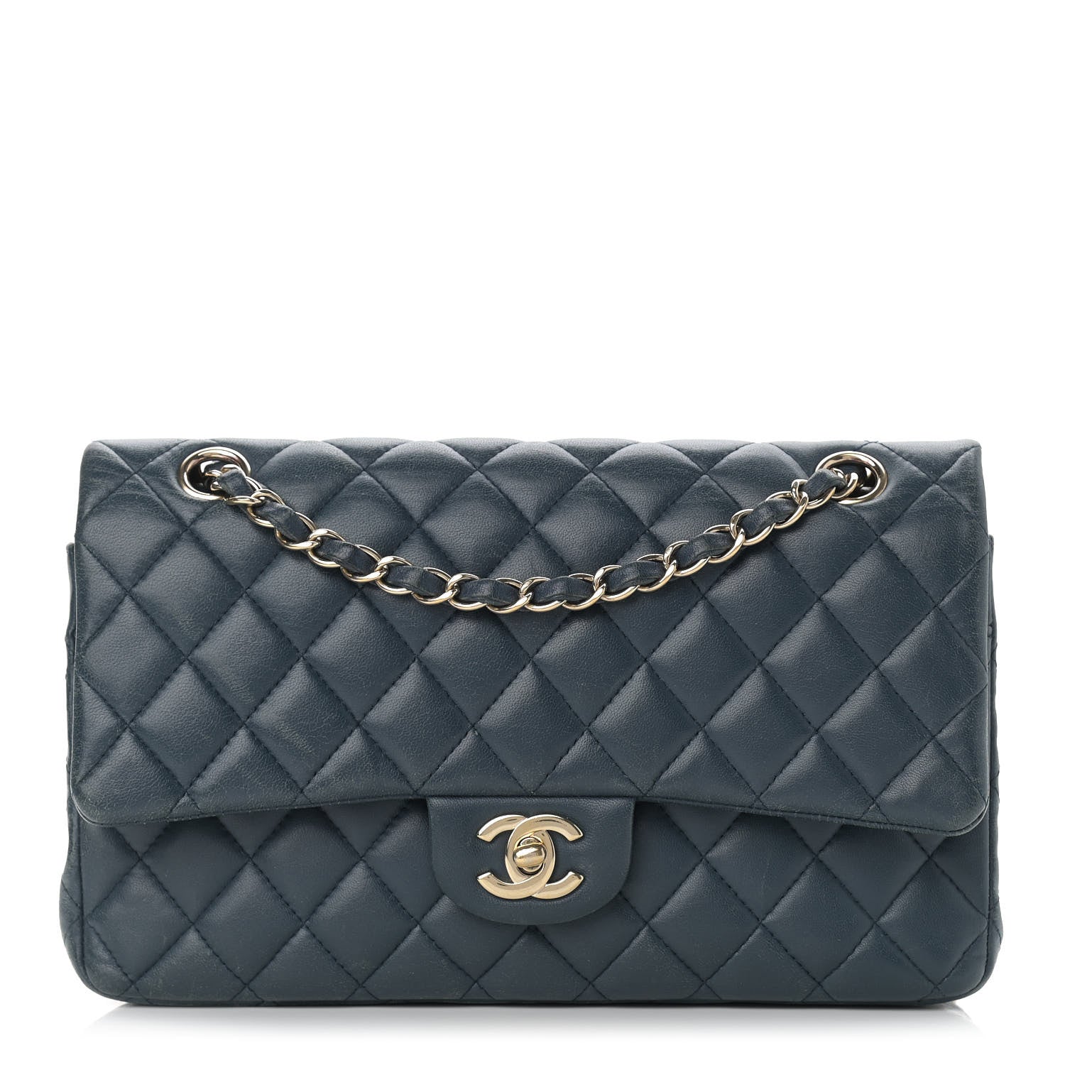Chanel Lambskin Quilted Medium Double Flap Dark Blue 1 of 16