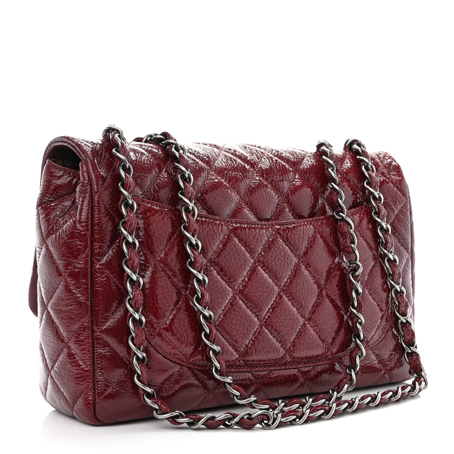 Crinkled Patent Quilted Jumbo Single Flap Burgundy
