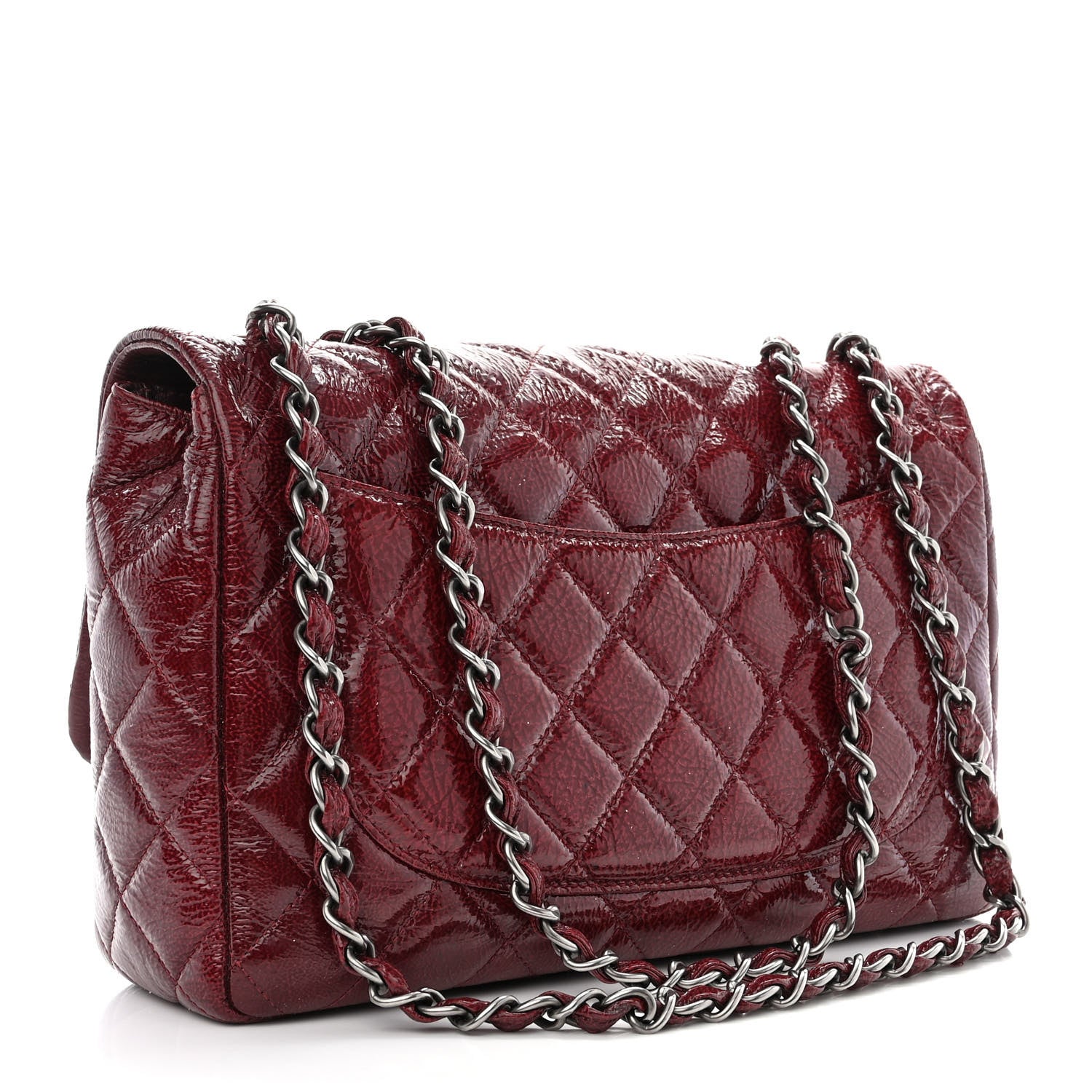Chanel Crinkled Patent Quilted Jumbo Single Flap Burgundy 4 of 13