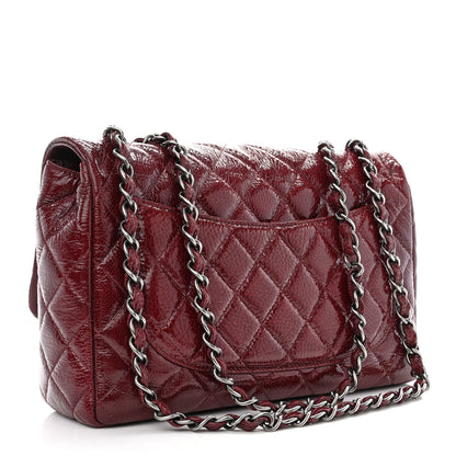 Chanel Crinkled Patent Quilted Jumbo Single Flap Burgundy 4 of 13