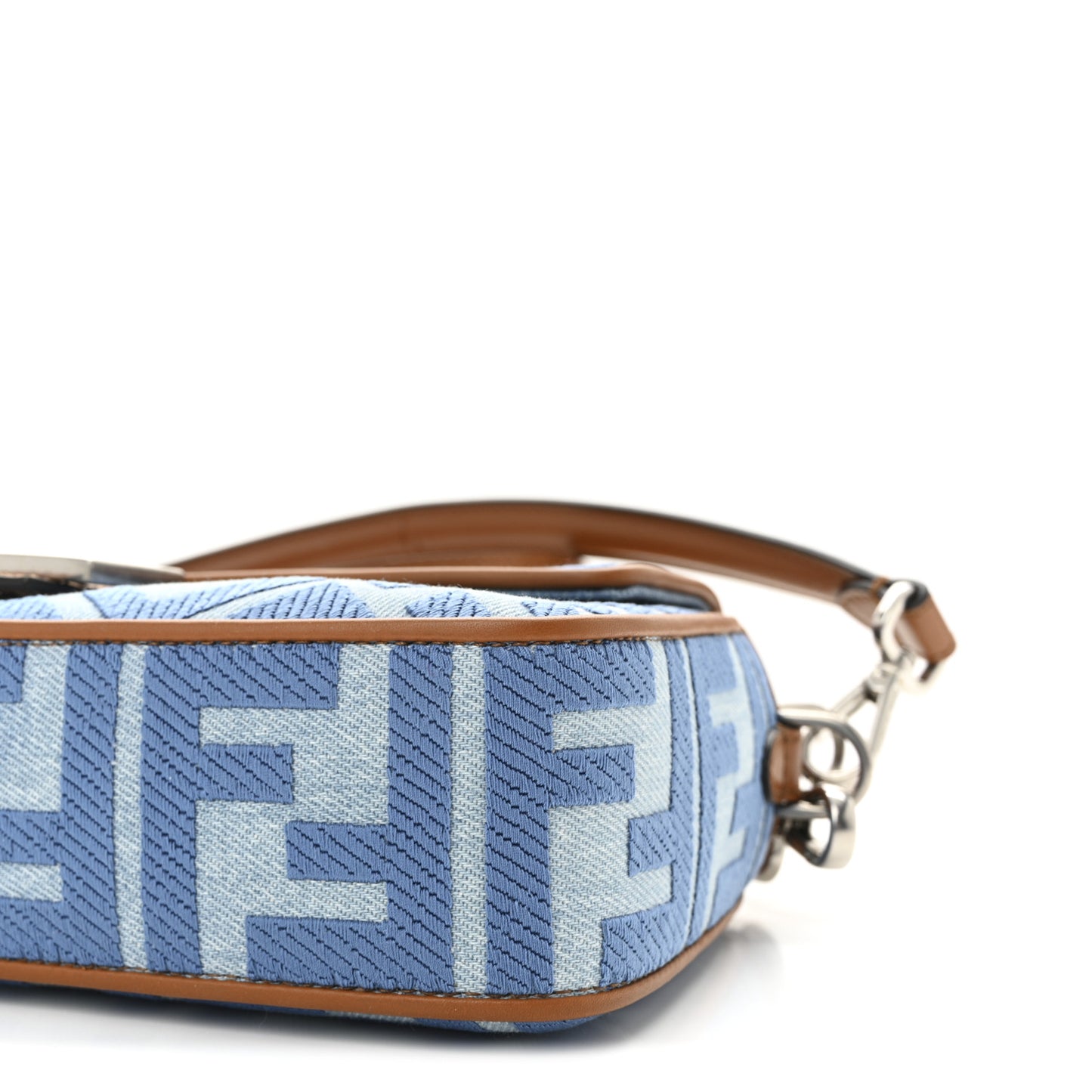 Denim Vitello King FF Embroidered Baguette Denim Chiaro Brandy