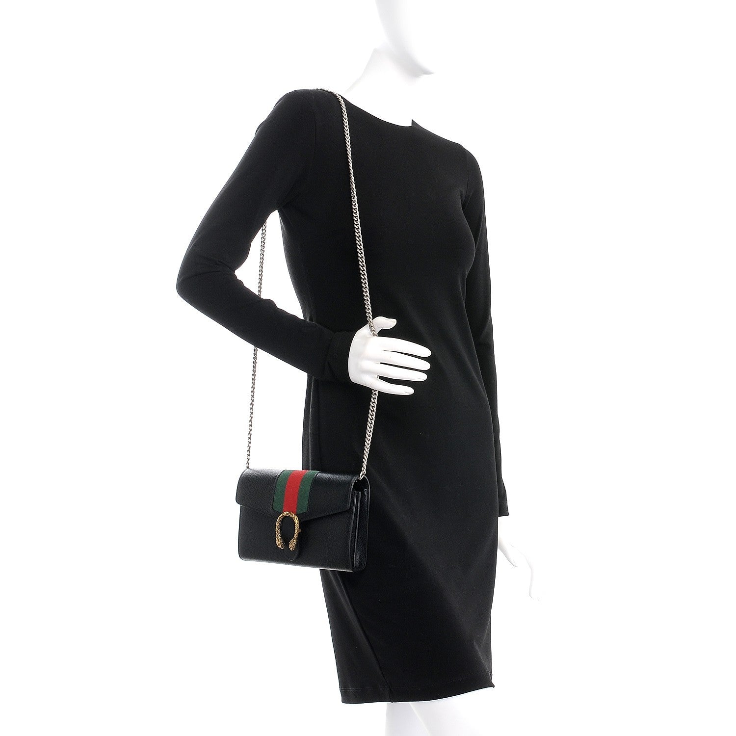 Gucci Calfskin Web Mini Dionysus Chain Wallet Black 2 of 8