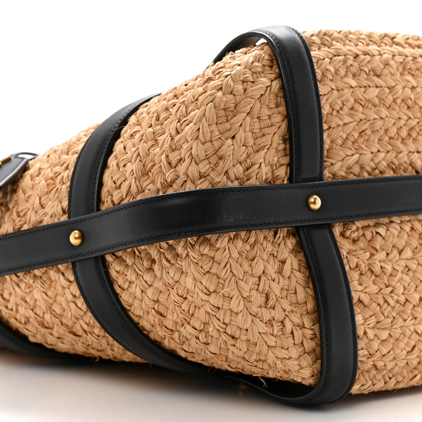 Raffia Calfskin Caged Tote Naturale Black