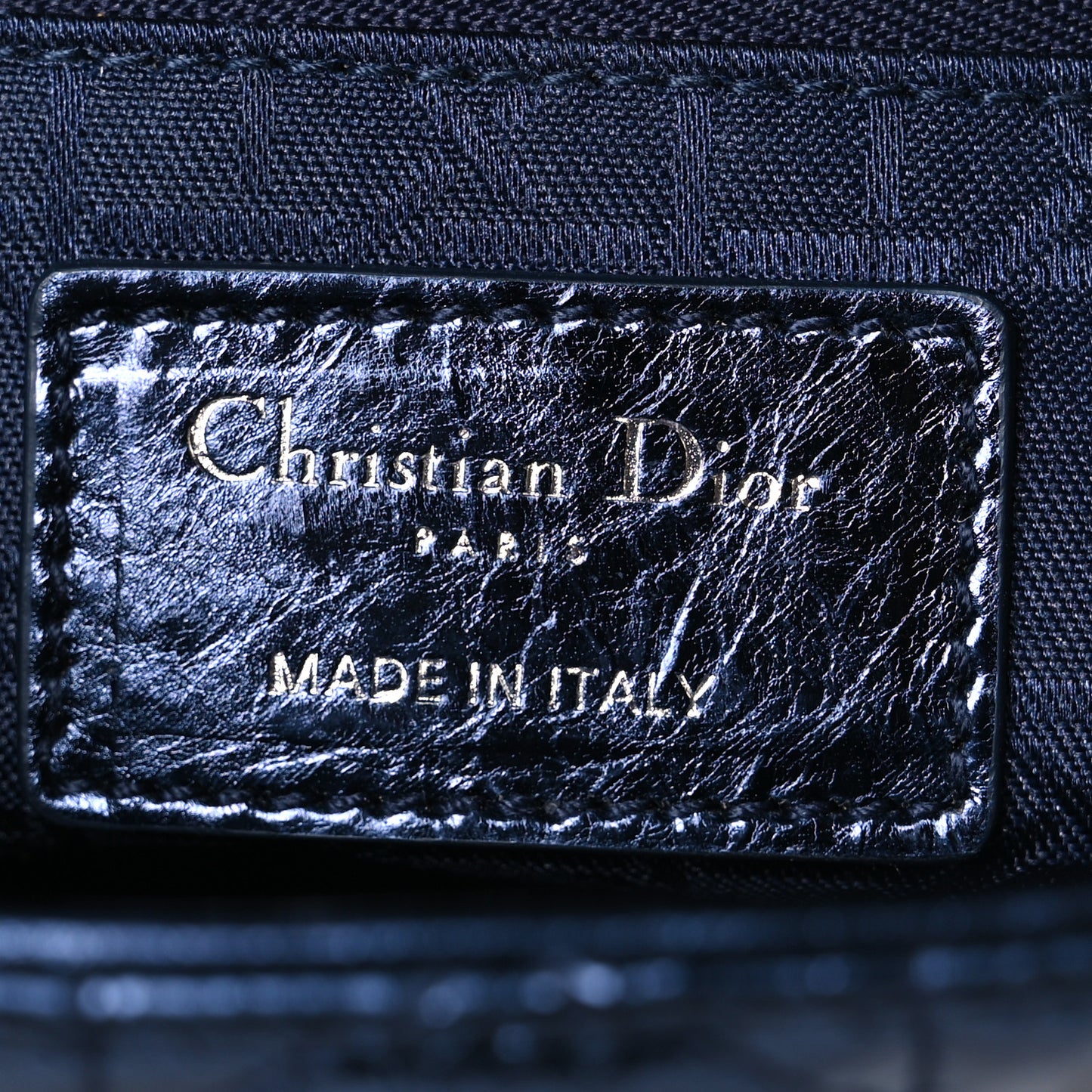 Metallic Crinkled Lambskin Cannage Mini Lady Dior Blue