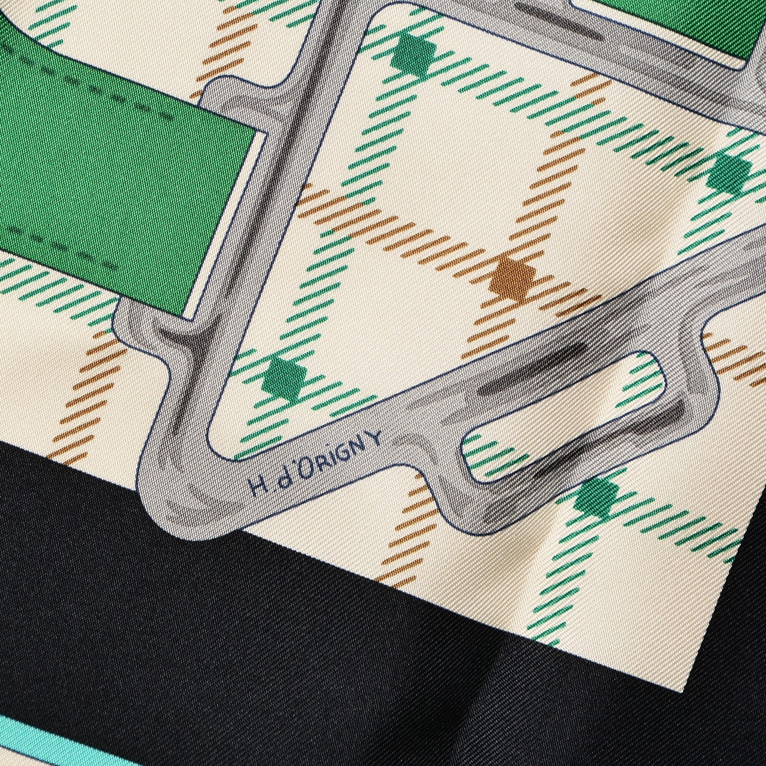 Hermes Silk Tatersale Scarf 90 Creme Turquoise Vert 3 of 5