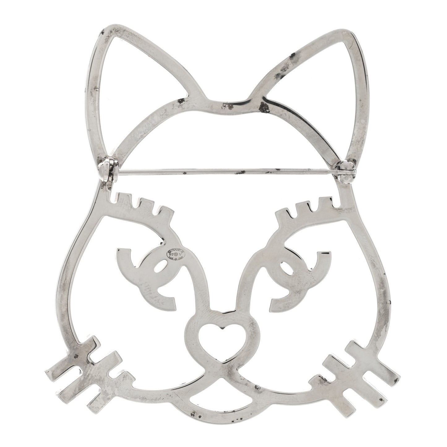 Strass Crystal Emoji Choupette Cat Brooch Silver