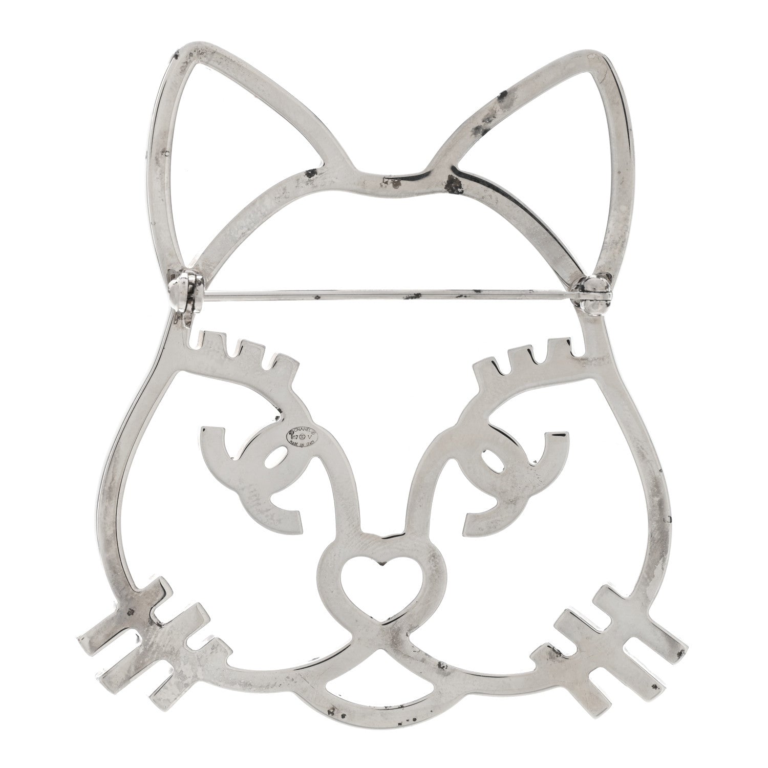 Chanel Strass Crystal Emoji Choupette Cat Brooch Silver 3 of 7