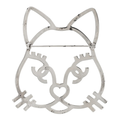 Chanel Strass Crystal Emoji Choupette Cat Brooch Silver 3 of 7