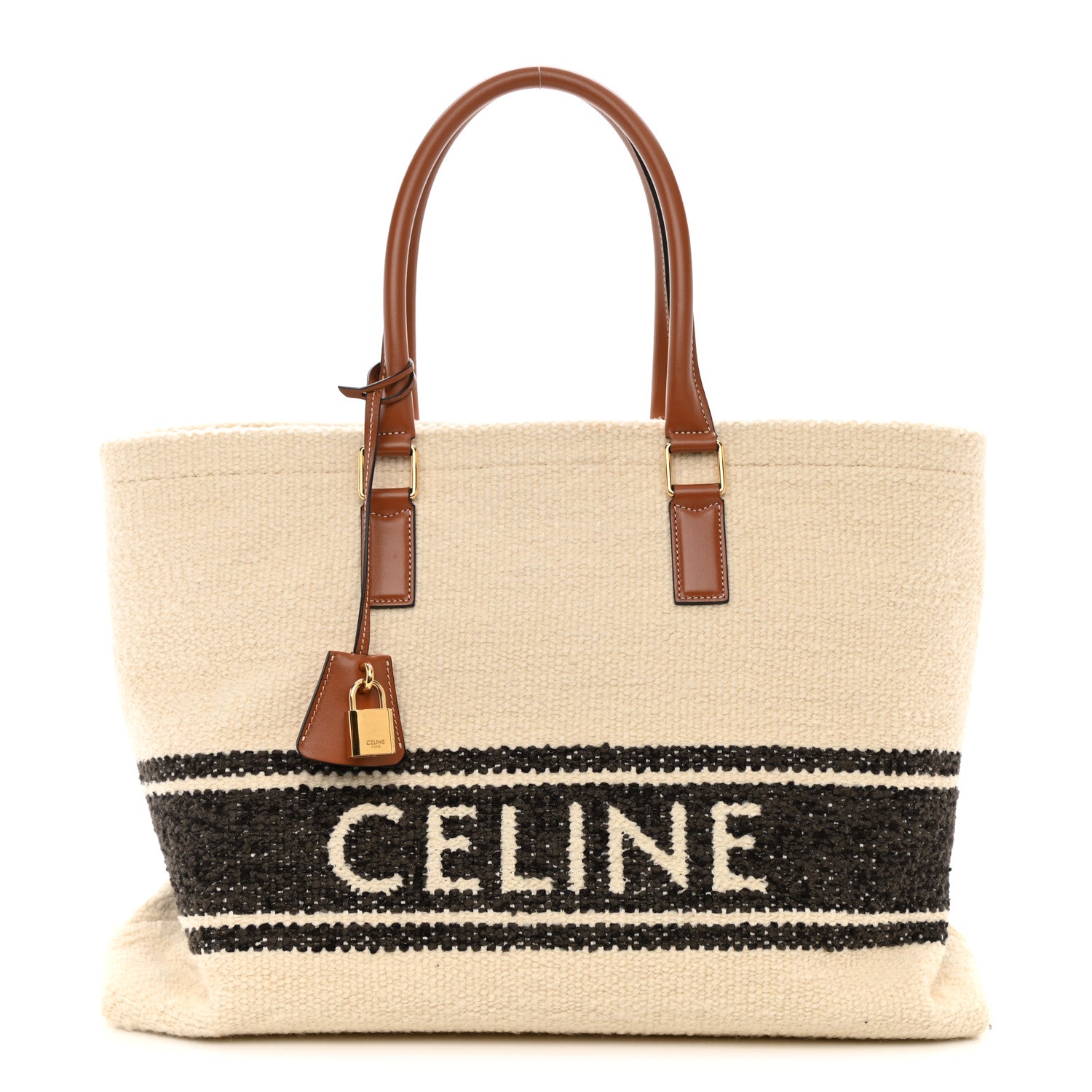 Celine Plein Soleil Textile Calfskin Horizontal Cabas Natural Tan Black 1 of 11