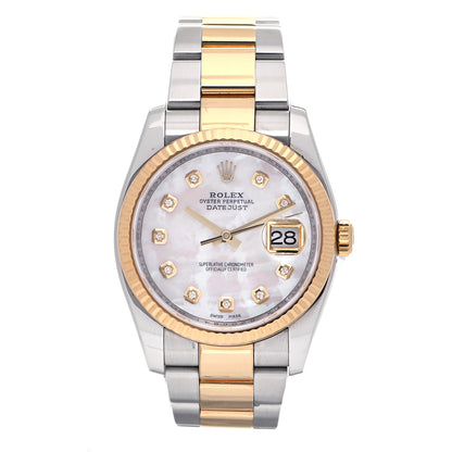 Rolex Stainless Steel 18K Yellow Gold Diamond Mother of Pearl 36mm Oyster Perpetual Datejust Watch 116233 1 of 5