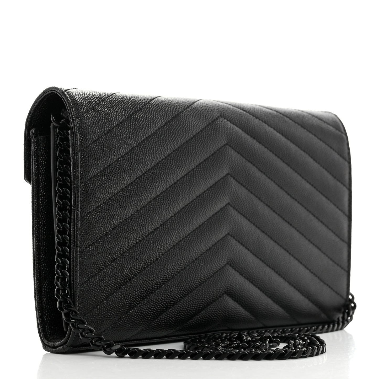 Grain De Poudre Matelasse Chevron Monogram Monochrome Chain Wallet Black