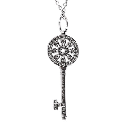 Tiffany Platinum 18K White Gold Diamond Mini Petals Key Pendant Necklace 4 of 8