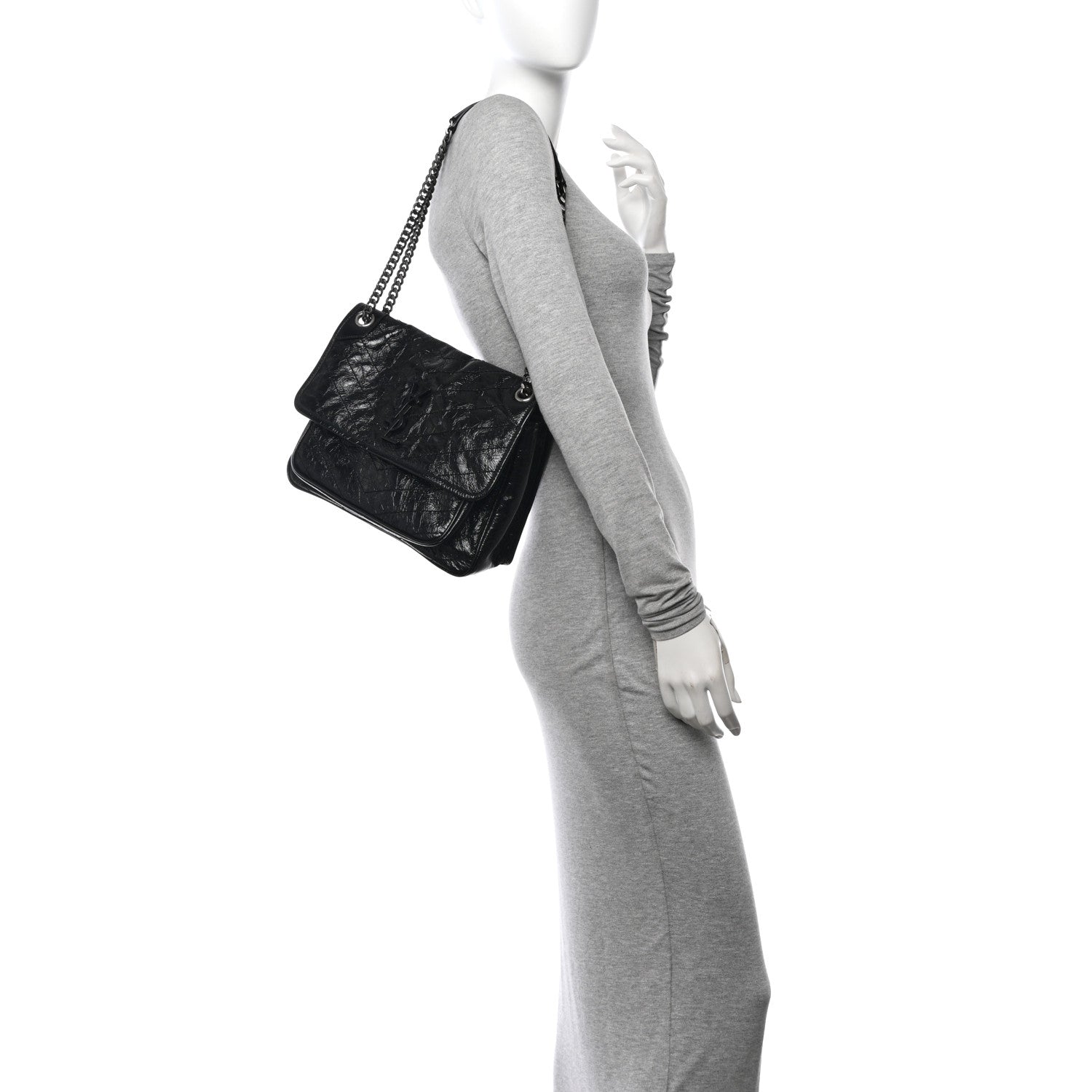 Saint Laurent Crinkled Calfskin Matelasse Monogram Medium Niki Chain Satchel Black 2 of 10
