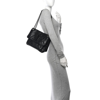 Saint Laurent Crinkled Calfskin Matelasse Monogram Medium Niki Chain Satchel Black 2 of 10