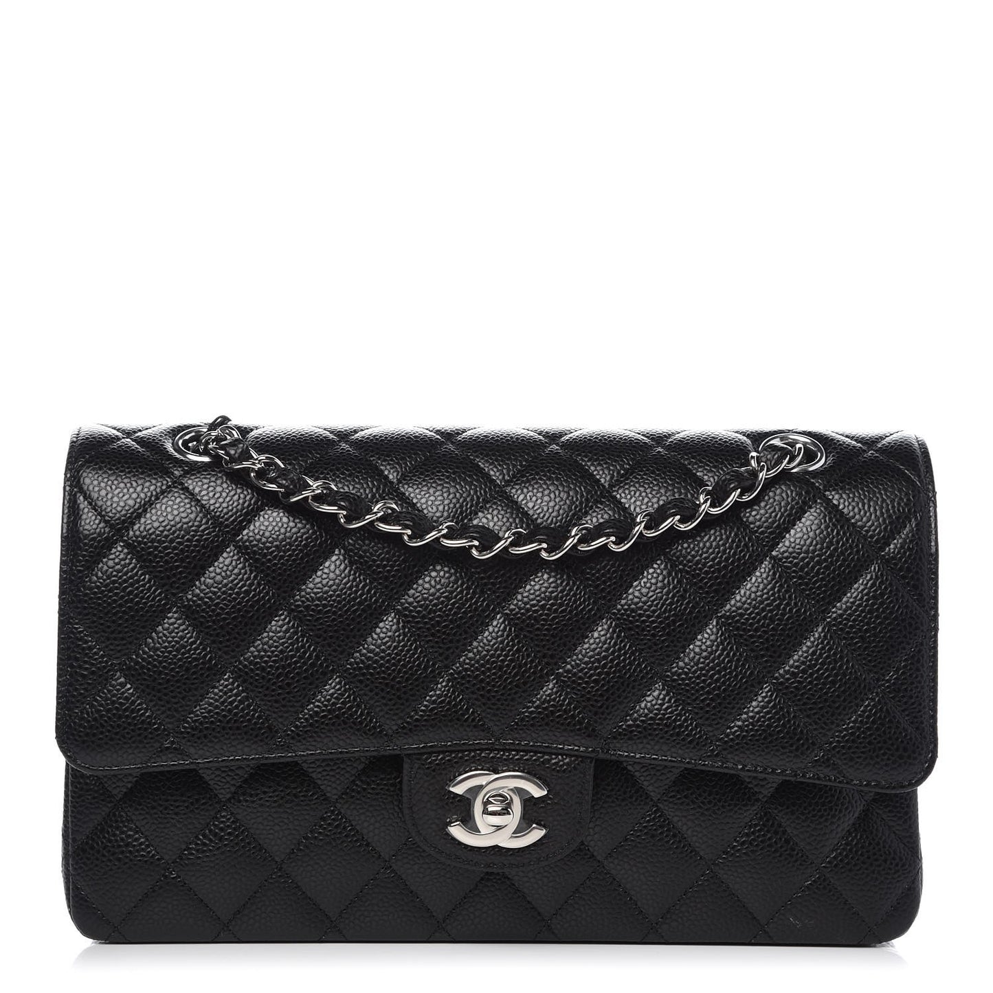 Caviar Quilted Medium Double Flap Black